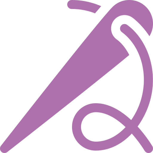 Icona ago e filo lilla, simbolo sartoria. Home cucito e riparazioni.